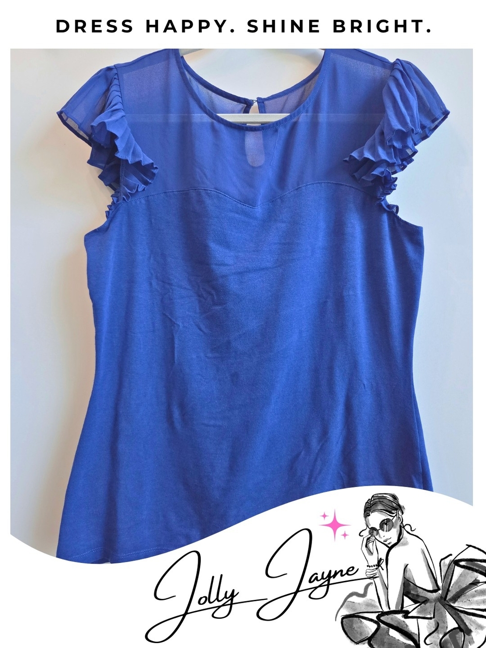 Express Royal Blue Ruffle Cap Sleeve Blouse, Vintage